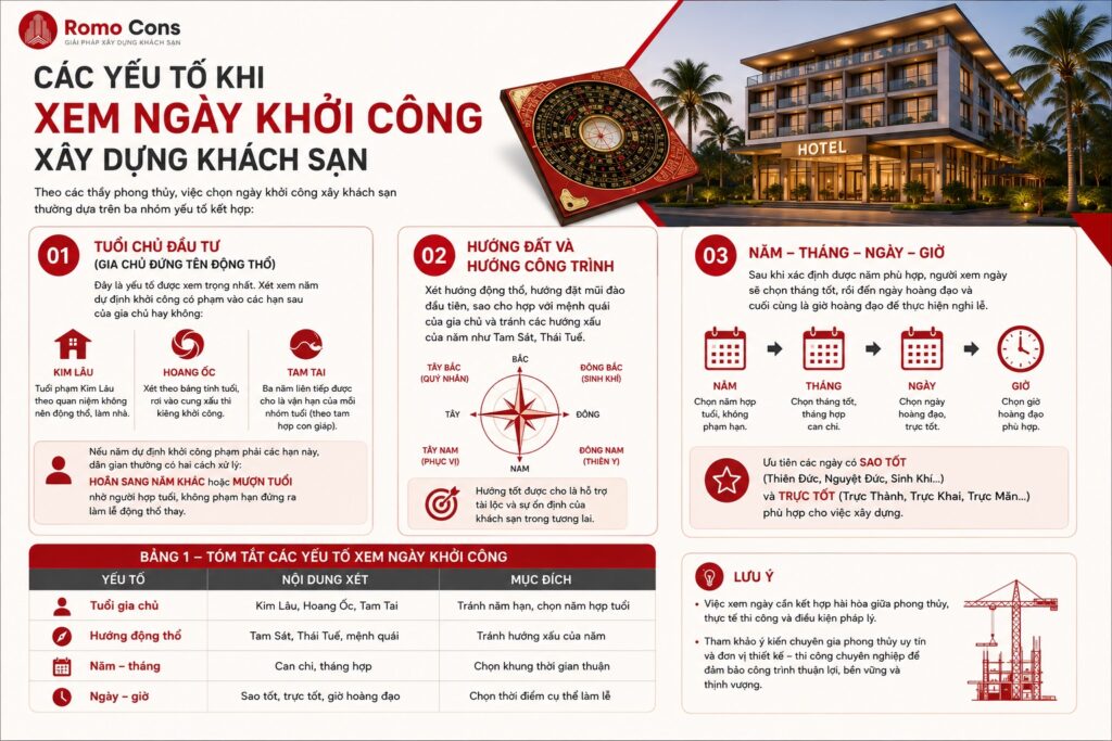 Các yếu tố khi xem ngày khởi công