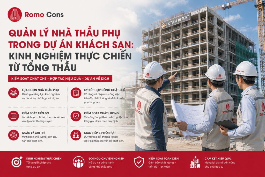Quản lý nhà thầu phụ trong dự án khách sạn: Kinh nghiệm thực chiến từ tổng thầu 4 Quản lý nhà thầu phụ trong dự án khách sạn: Kinh nghiệm thực chiến từ tổng thầu