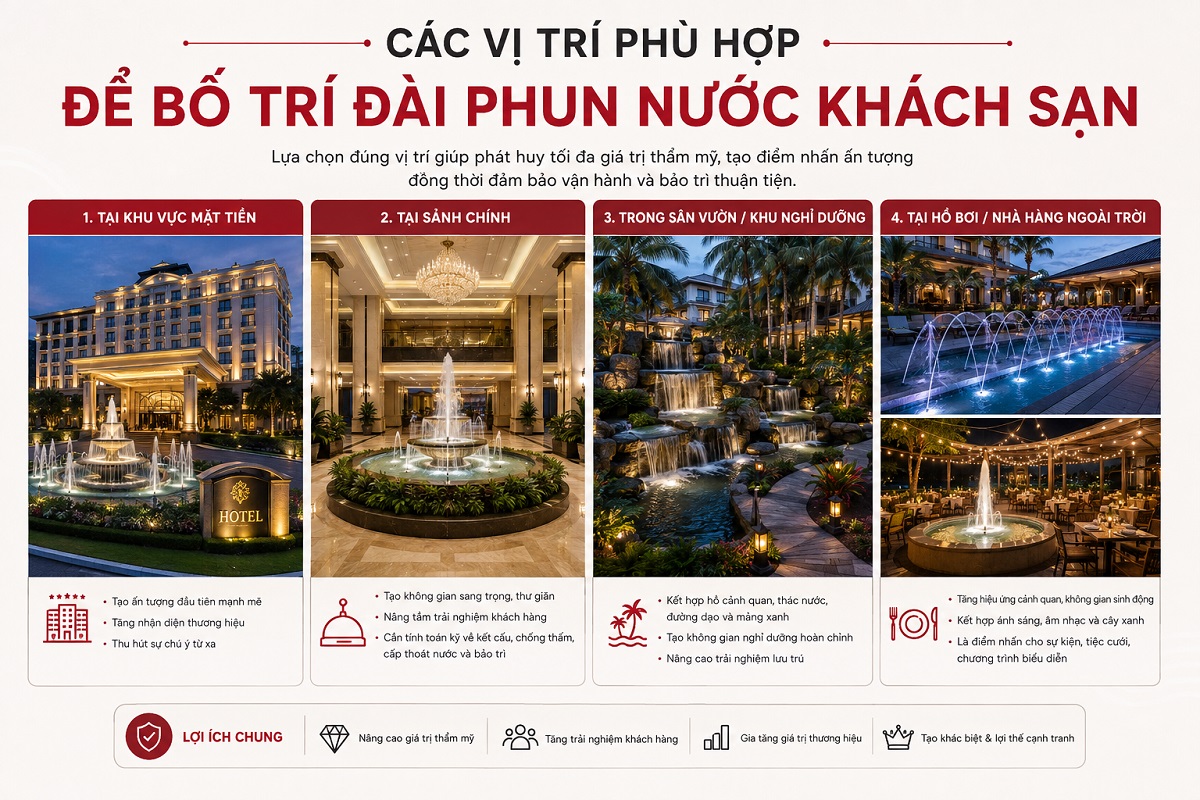 Các vị trí phù hợp để bố trí đài phun nước khách sạn