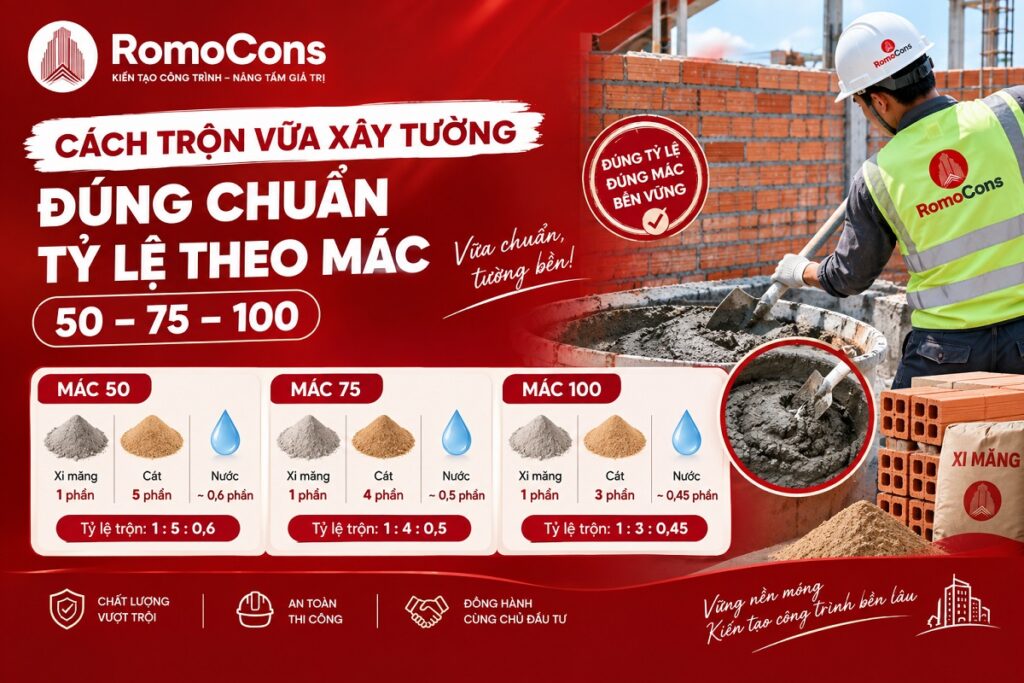 Cách trộn vữa xây tường đúng chuẩn tỷ lệ theo mác 50, 75, 100