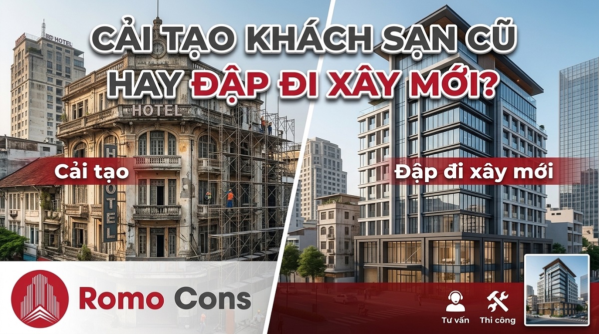 Cải tạo khách sạn cũ hay đập đi xây mới: 10 tiêu chí quyết định và cách làm đúng thứ tự 1 Cải tạo khách sạn cũ hay đập đi xây mới: 10 tiêu chí quyết định và cách làm đúng thứ tự