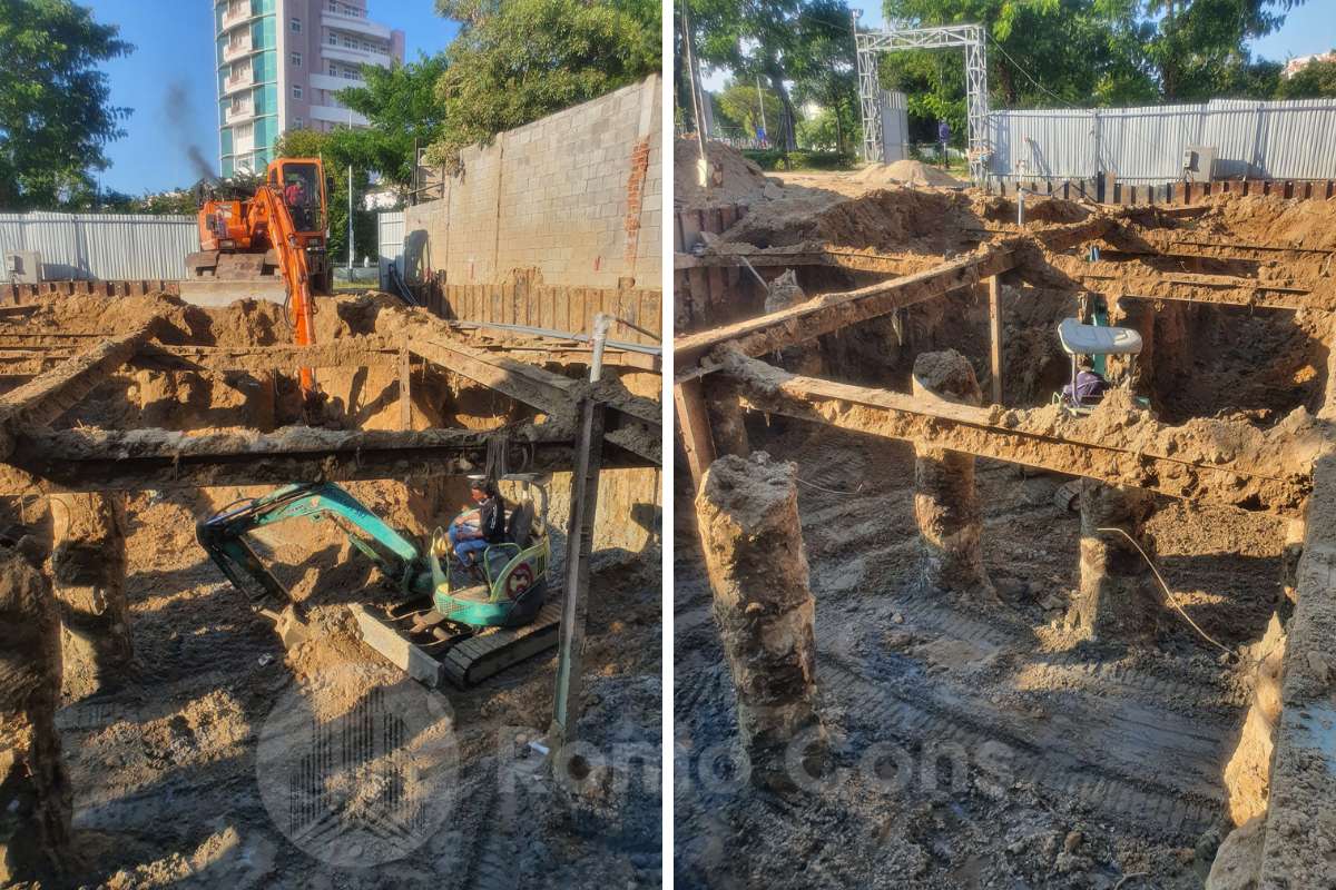 Làm móng khách sạn: cọc ép hay cọc khoan nhồi, chọn theo địa chất và số tầng 3 Công trường đào móng và ép cọc khách sạn 8 tầng tại Đà Nẵng, đội thi công Romo Cons