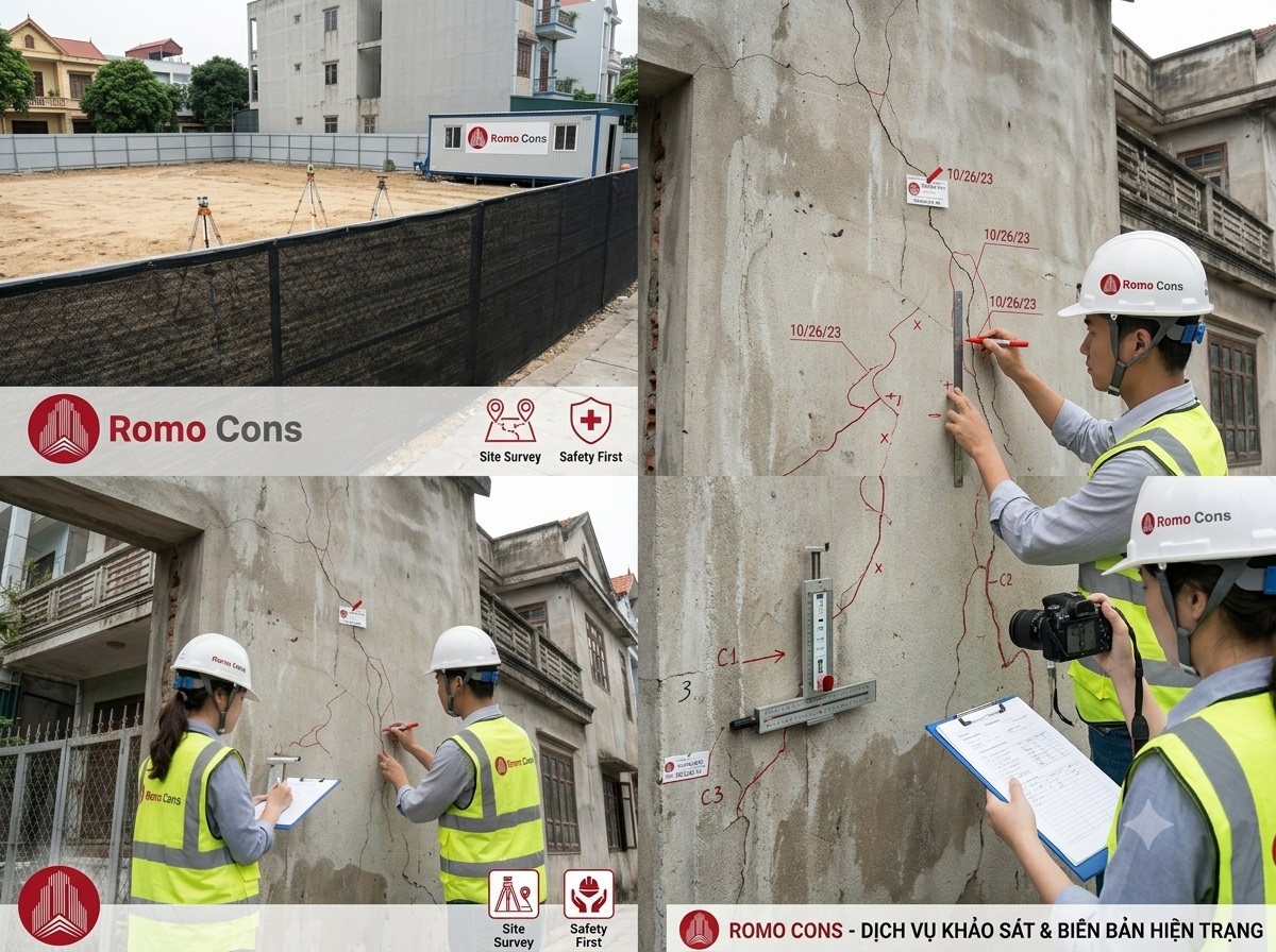 Xây khách sạn sát nhà dân tránh tranh chấp và lún nứt nhà bên 2 Đánh dấu vết nứt có sẵn khi lập biên bản hiện trạng trước khi xây khách sạn sát nhà dân