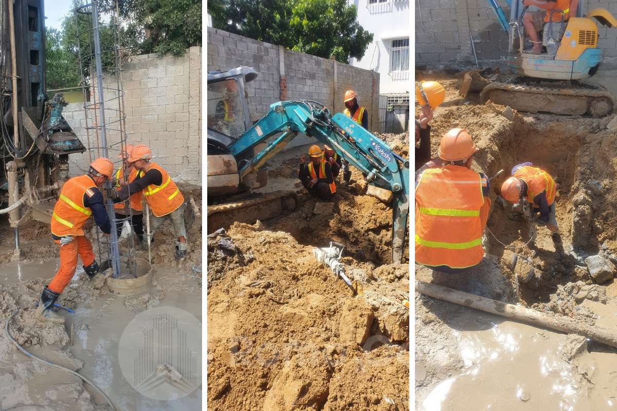 Làm móng khách sạn: cọc ép hay cọc khoan nhồi, chọn theo địa chất và số tầng 1 Kỹ sư và công nhân Romo Cons khoan cọc khảo sát địa chất và thi công cọc khoan nhồi tại công trường khách sạn