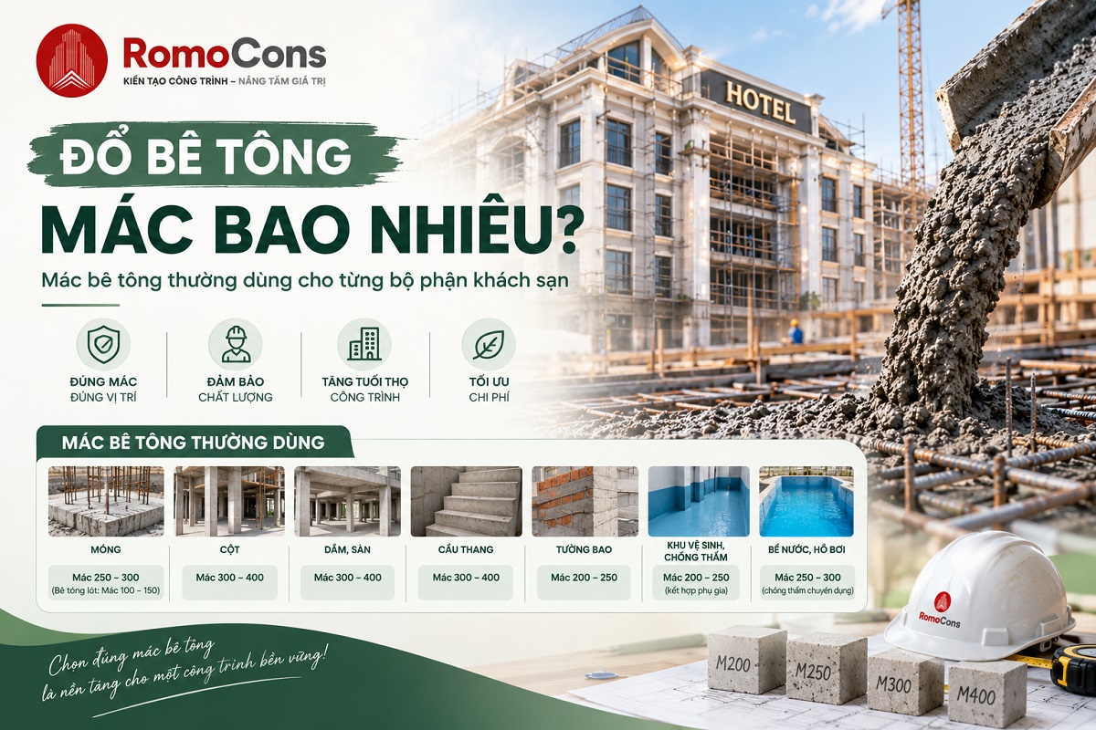 Đổ bê tông mác bao nhiêu? Mác bê tông thường dùng cho từng bộ phận khách sạn 1 Đổ bê tông mác bao nhiêu? Mác bê tông thường dùng cho từng bộ phận khách sạn