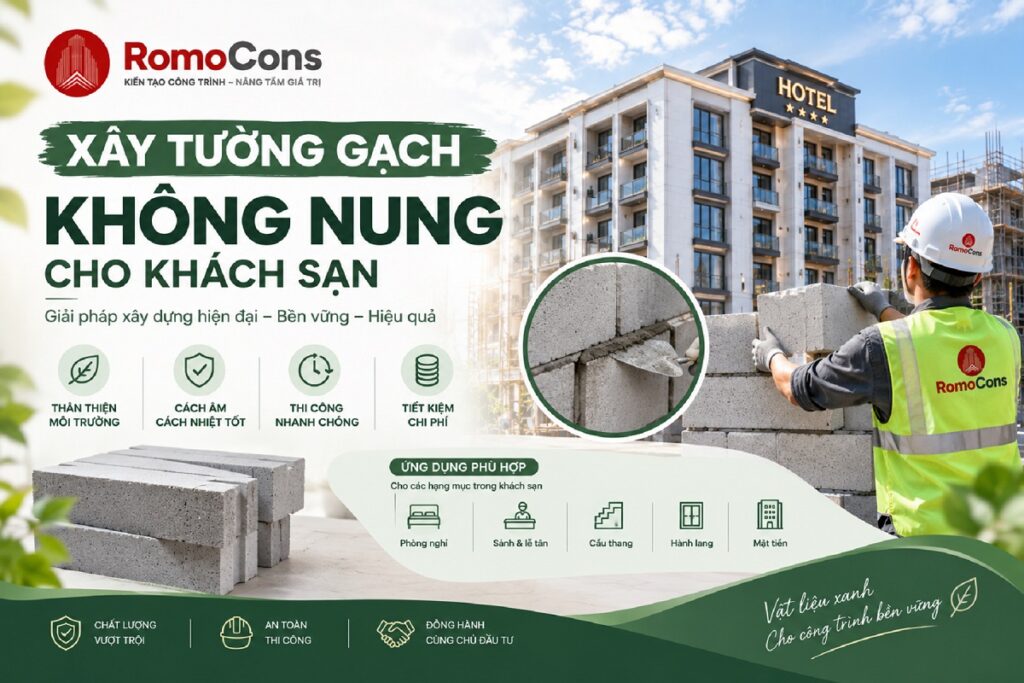 Xây tường gạch không nung cho khách sạn